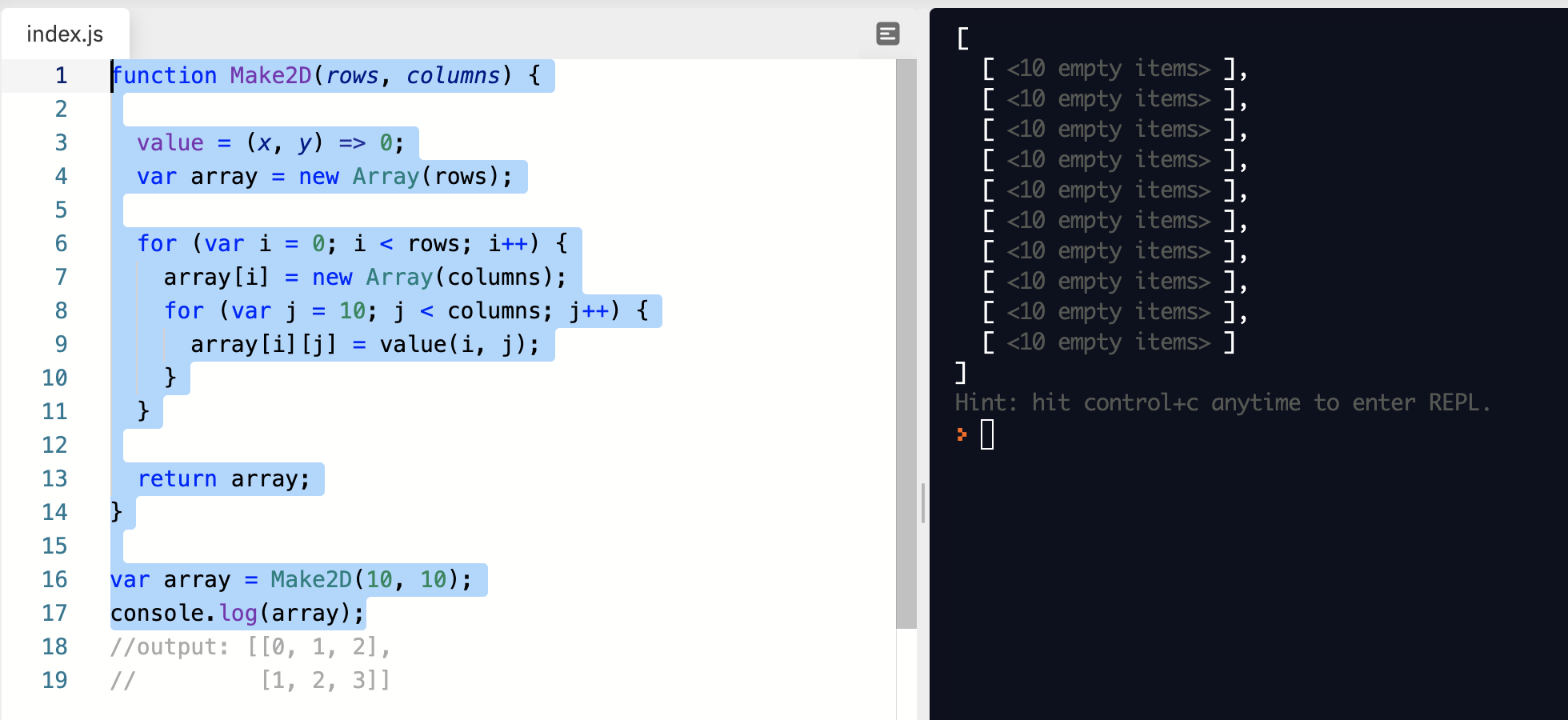 javascript create array from user input
