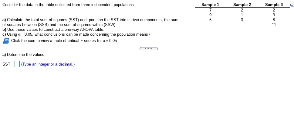 Solved Consider the data in the table collected from three | Chegg.com