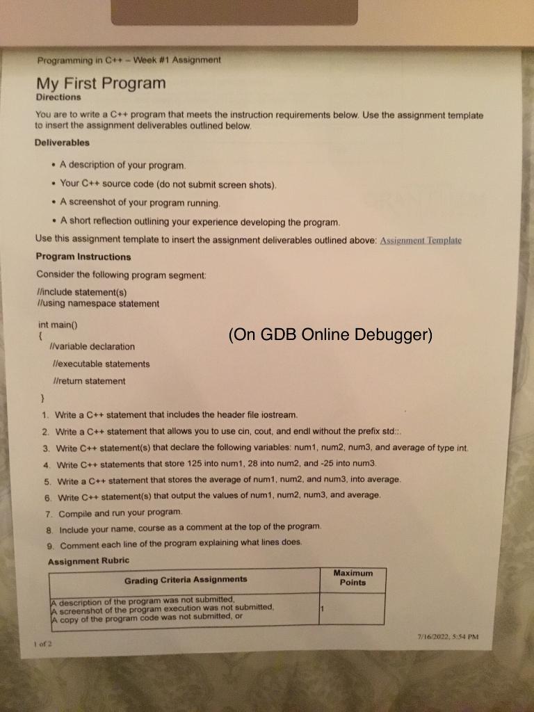 Solved My First Program Directions You are to write a C++ | Chegg.com
