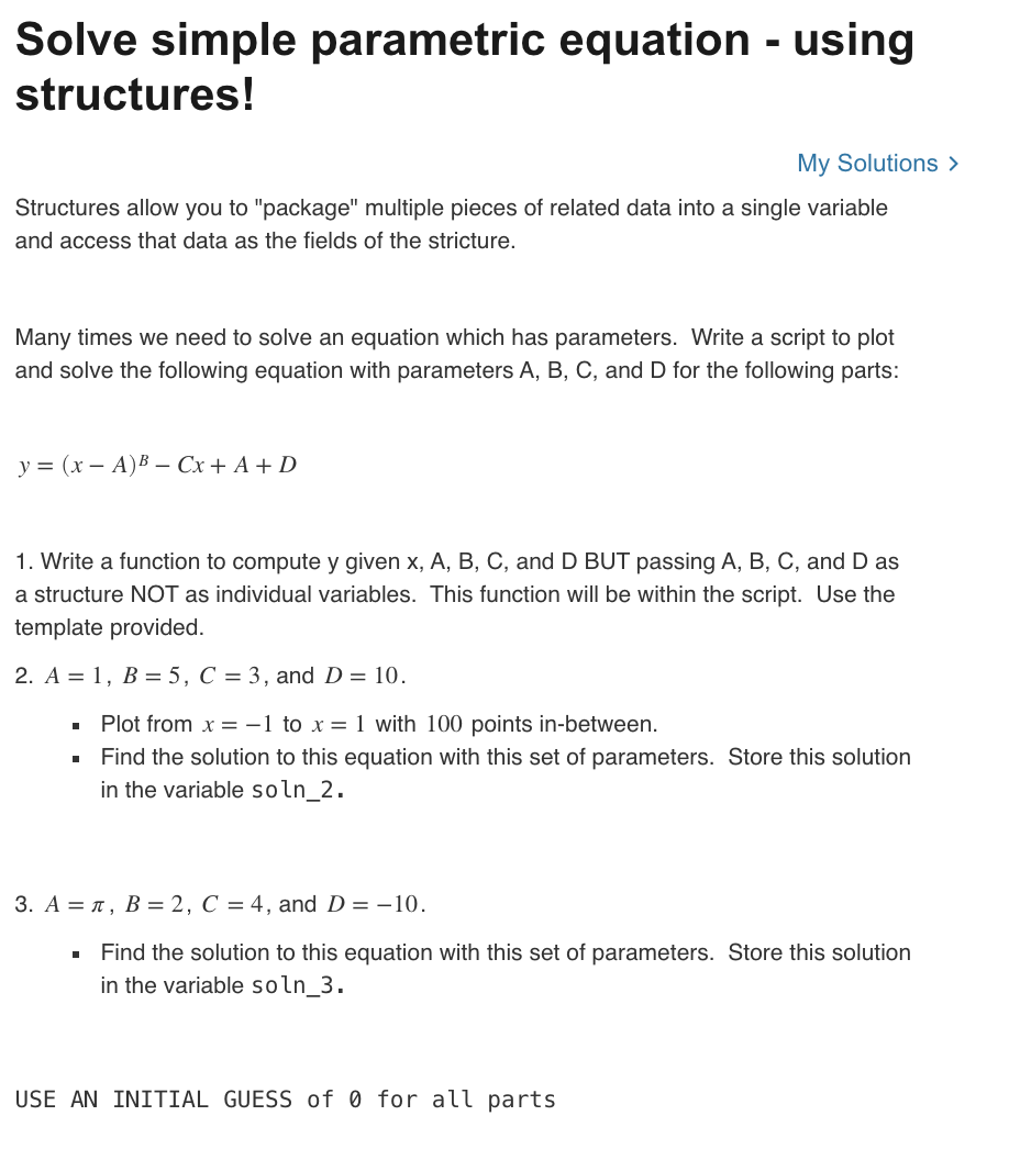 Solved Solve simple parametric equation - using structures! | Chegg.com