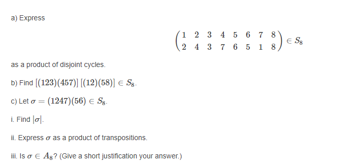 Solved a) Express 1 2 3 4 5 6 7 8 2 4 3 7 6 5 1 8 ES: as a | Chegg.com