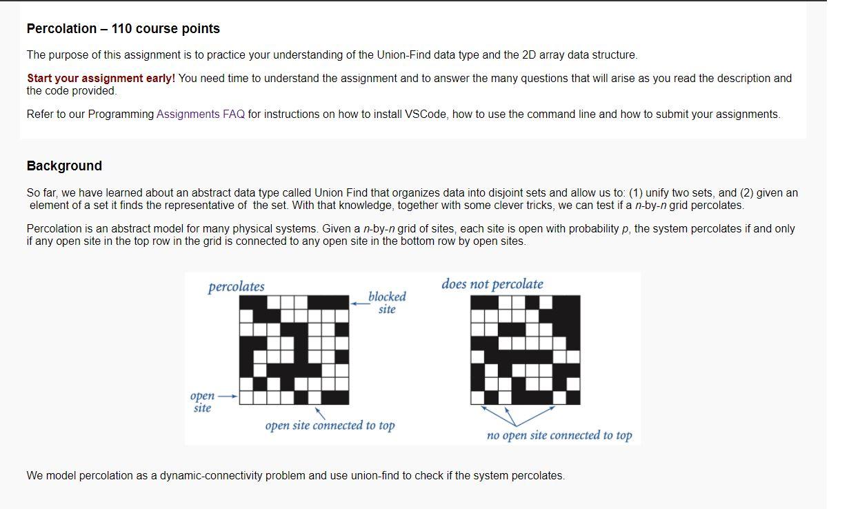 Solved Percolation - 110 course points The purpose of this | Chegg.com