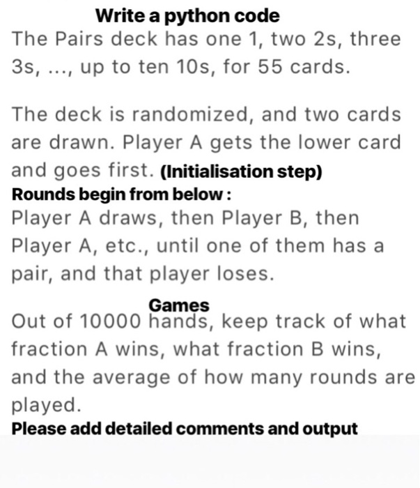Solved Write a python code The Pairs deck has one 1, two 2s, | Chegg.com