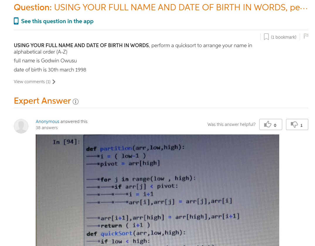 Solved Using Your Full Name And Date Of Birth In Words P Chegg Com