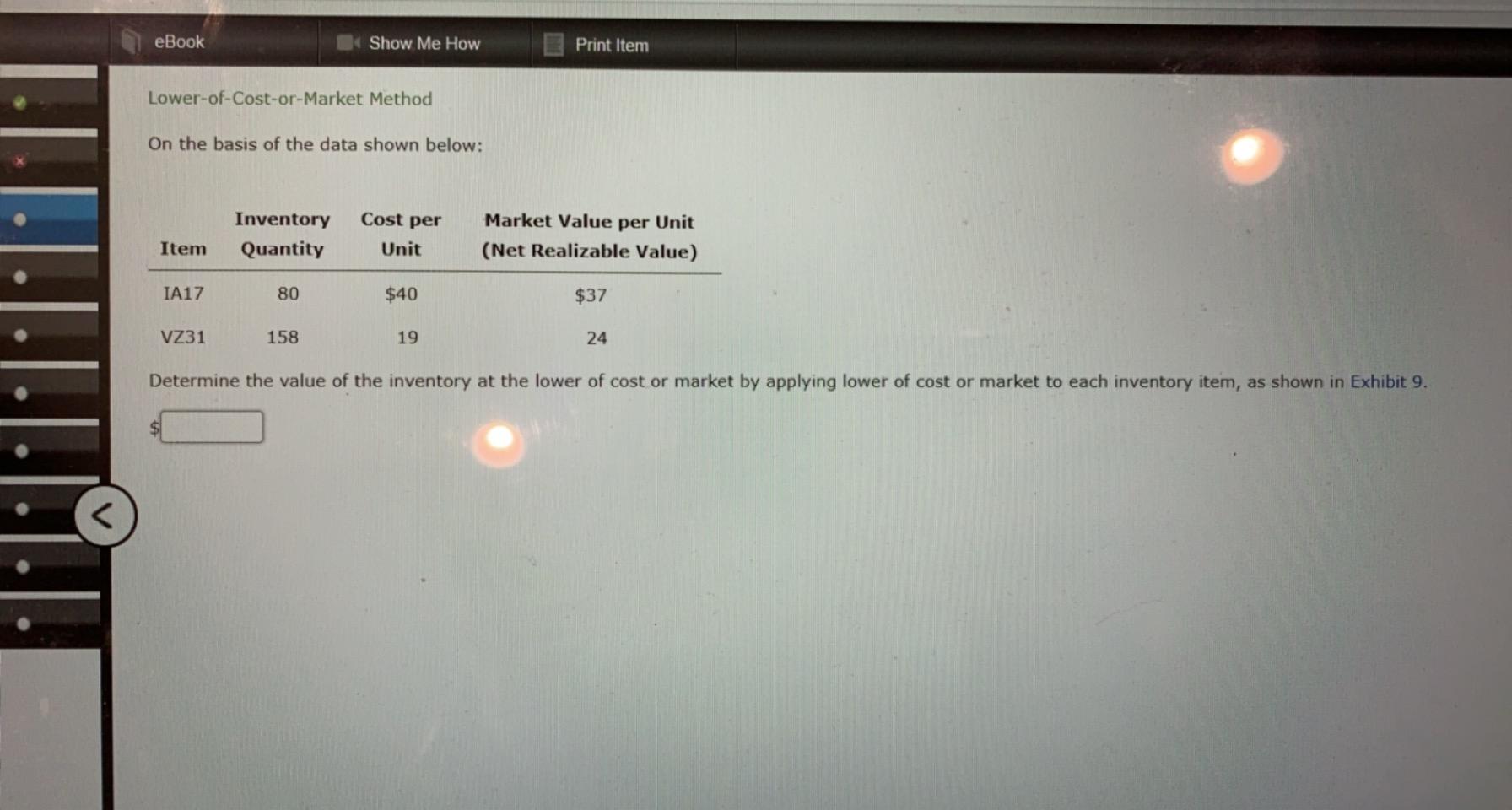 Solved eBook Show Me How Print Item LowerofCostorMarket