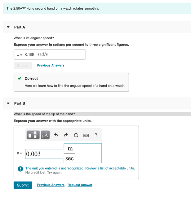 Solved The 2.50cmlong second hand on a watch rotates