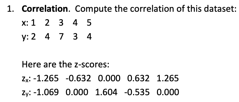 Solved 1. Correlation. Compute the correlation of this | Chegg.com
