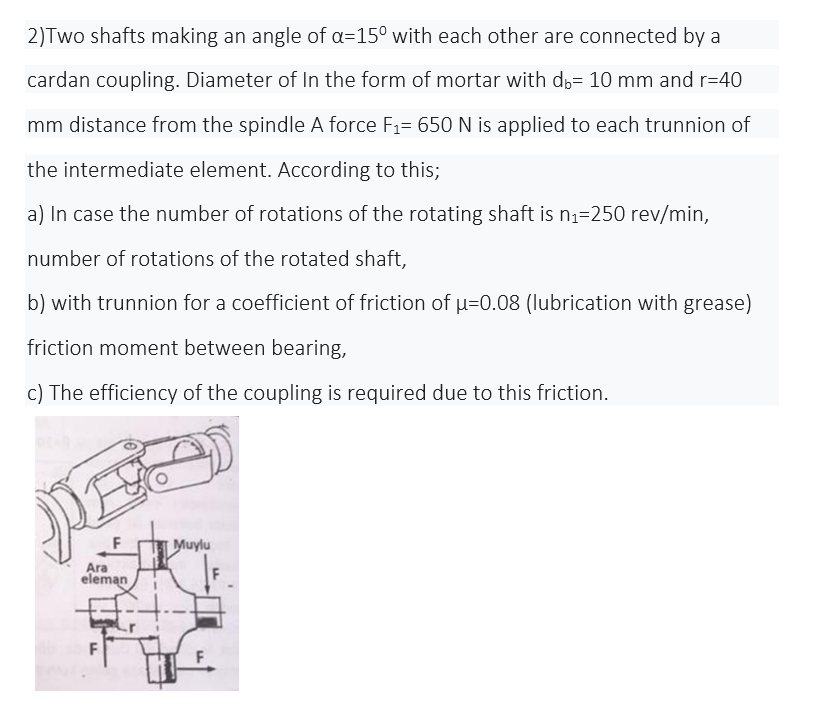 2)Two shafts making an angle of a=15° with each other