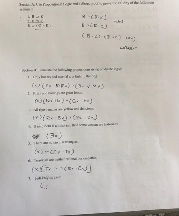 Solved Section A: Use Propositional Logic and a direct proof | Chegg.com