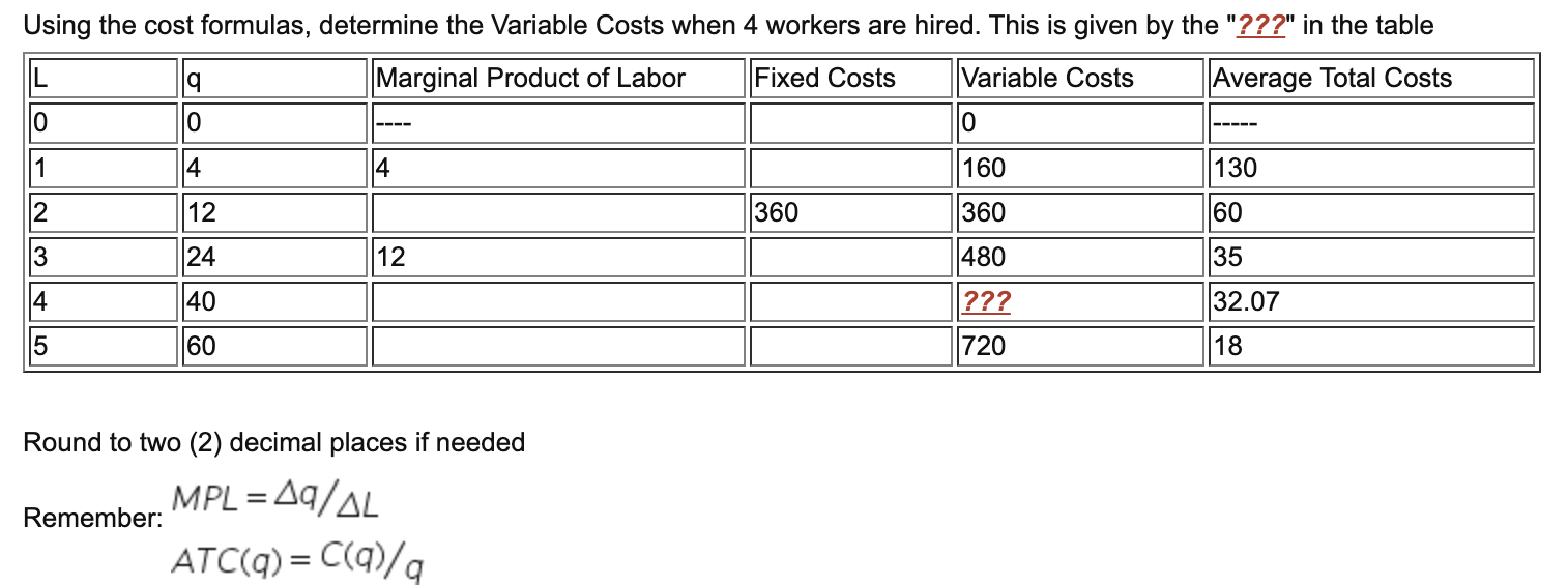 Solved Using the cost formulas, determine the Variable Costs