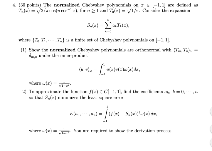 The Normalized Chebyshev Polynomials On X 1 1 Chegg Com