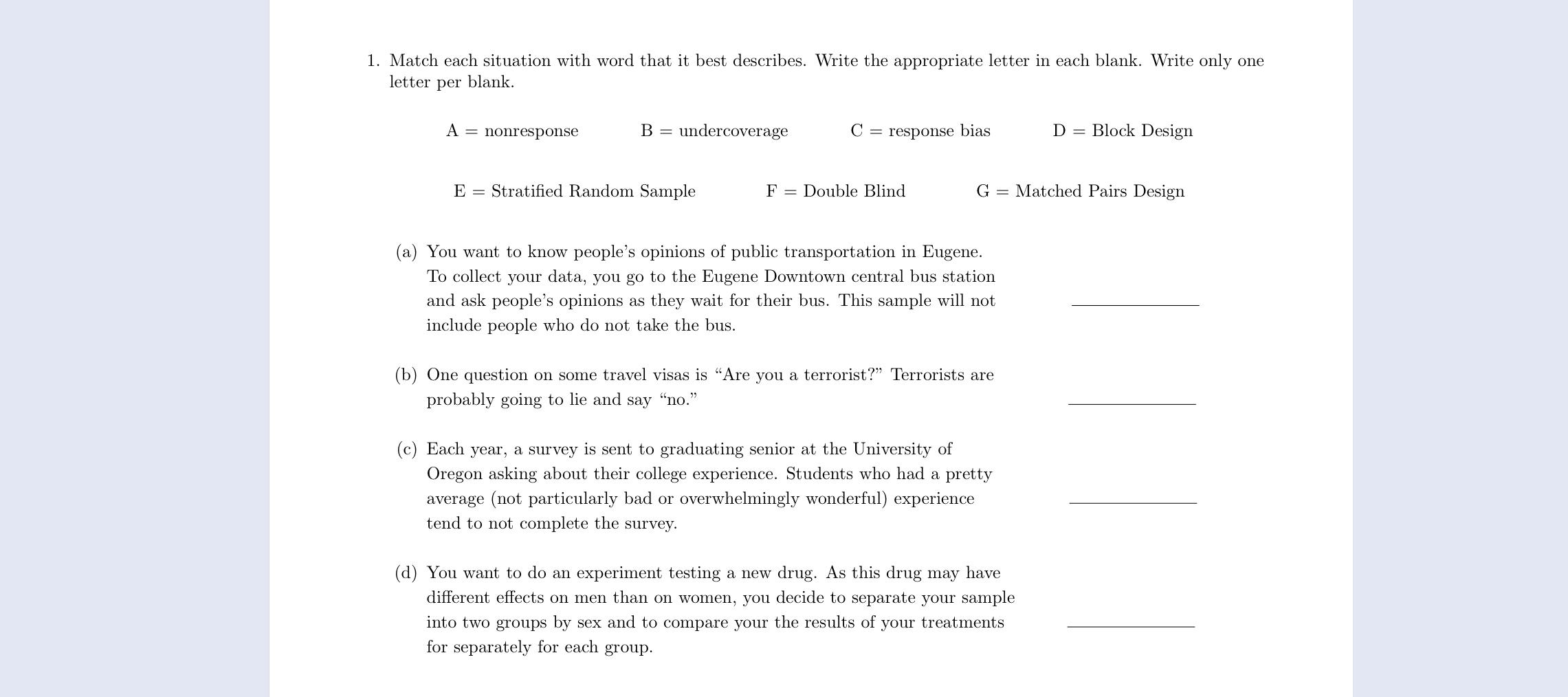 Solved 1. Match each situation with word that it best | Chegg.com