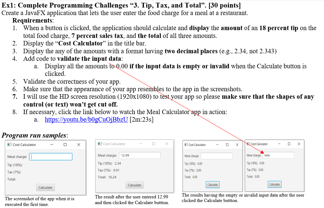Solved Ex1: Complete Programming Challenges "3. Tip, Tax, | Chegg.com