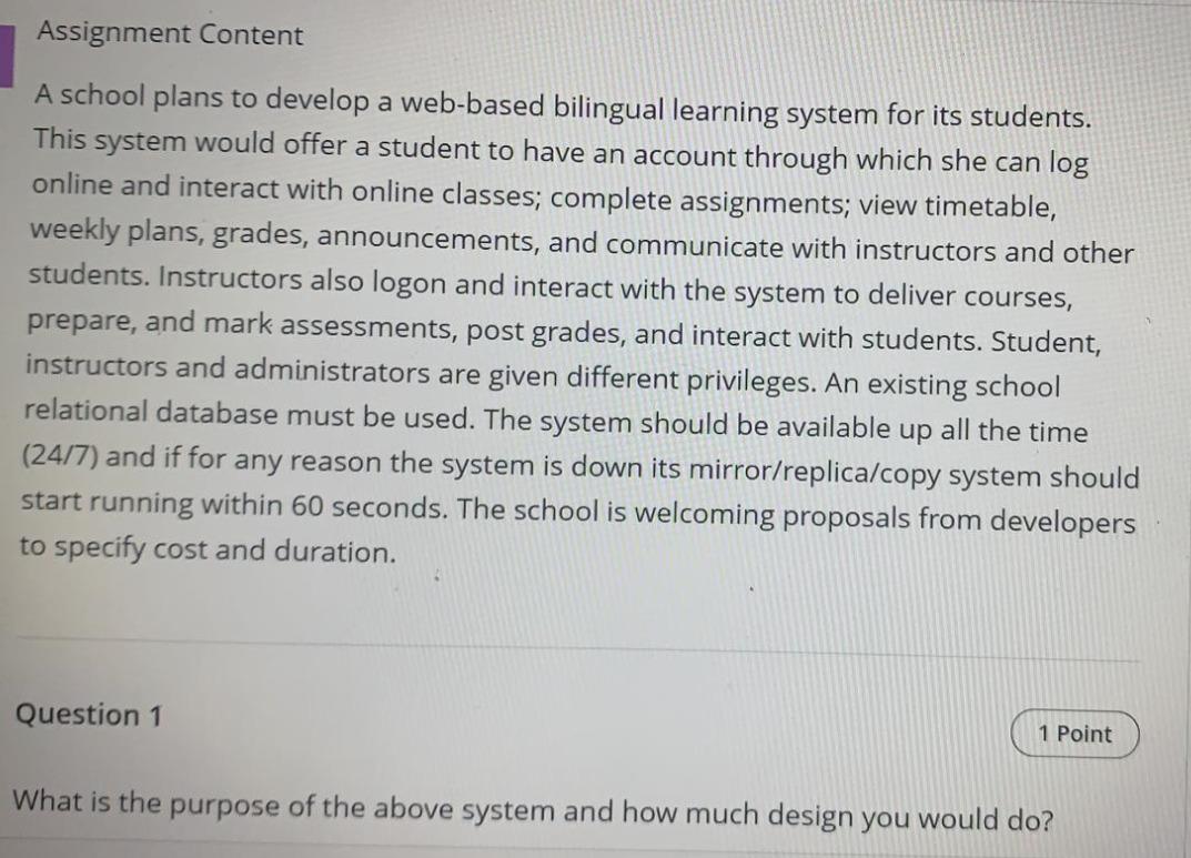 Solved Assignment Content A school plans to develop a | Chegg.com