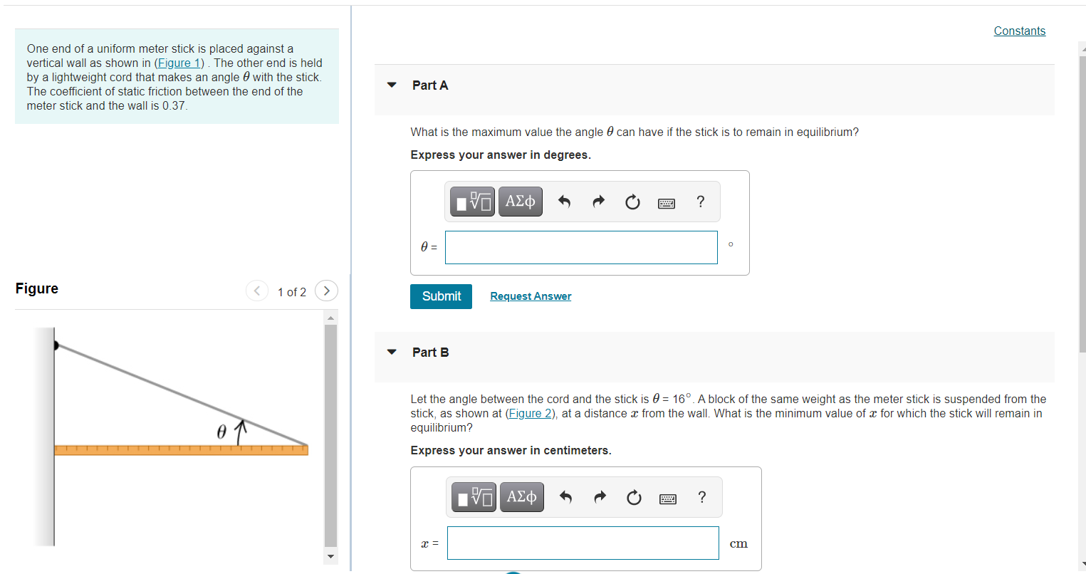 Solved Constants One end of a uniform meter stick is placed | Chegg.com