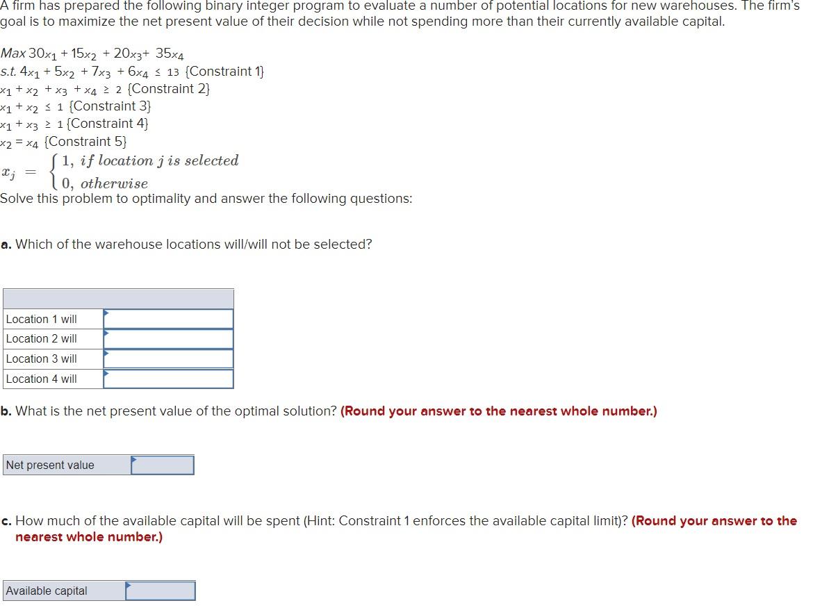 Solved A firm has prepared the following binary integer | Chegg.com