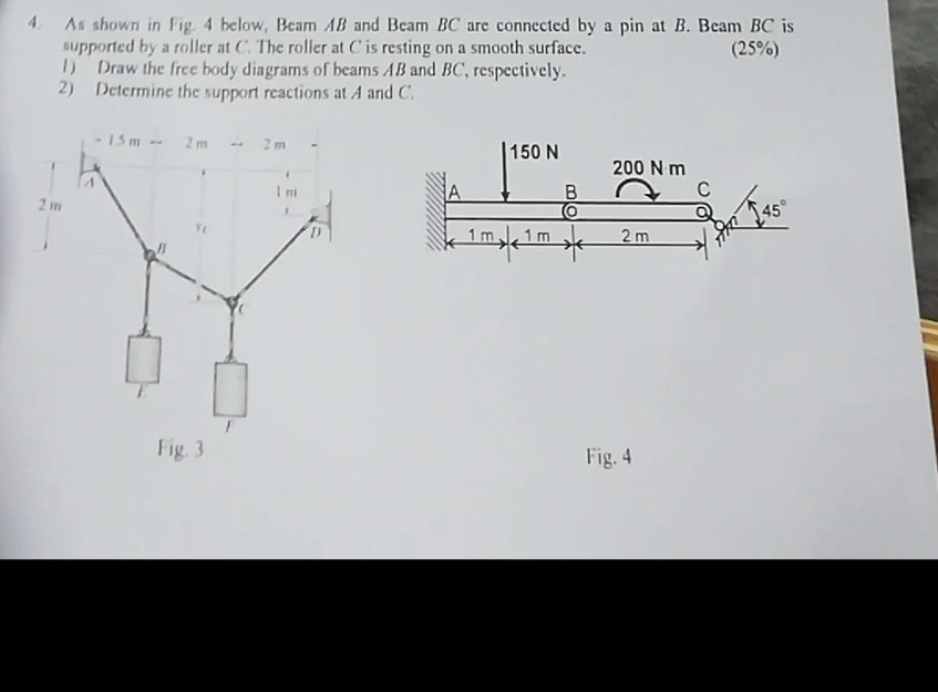 Solved 4 As Shown In Fig. 4 Below, Beam AB And Beam BC Are | Chegg.com