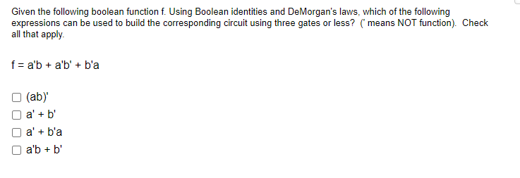 Solved Given the following boolean function f. Using Boolean | Chegg.com