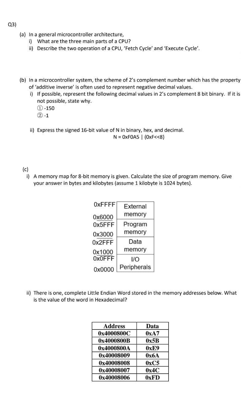 Solved Q3) (a) In a general microcontroller architecture, i) | Chegg.com