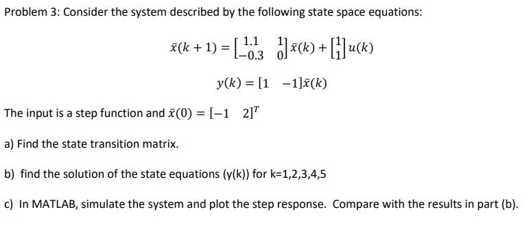 Solved Problem 3: Consider the system described by the | Chegg.com