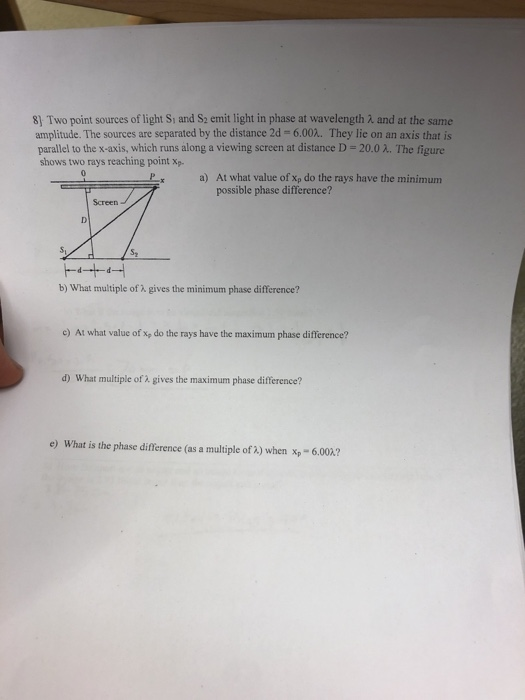 Solved 8) Two point sources of light S1 and S2 emit light in | Chegg.com
