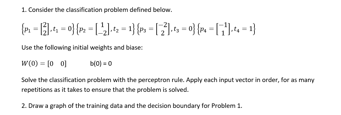 Solved 1. Consider The Classification Problem Defined Below. | Chegg.com