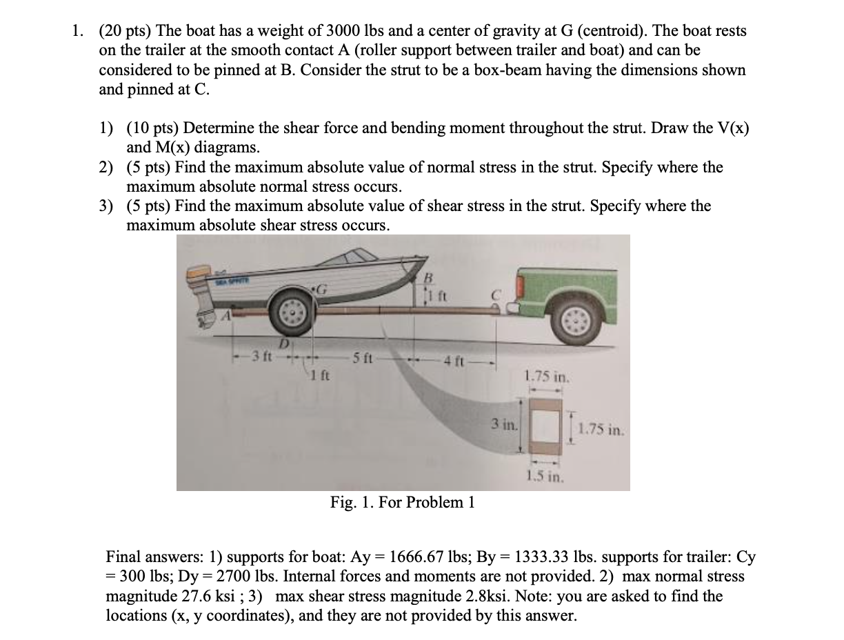 Solved 1. (20 Pts) The Boat Has A Weight Of 3000 Lbs And A | Chegg.com