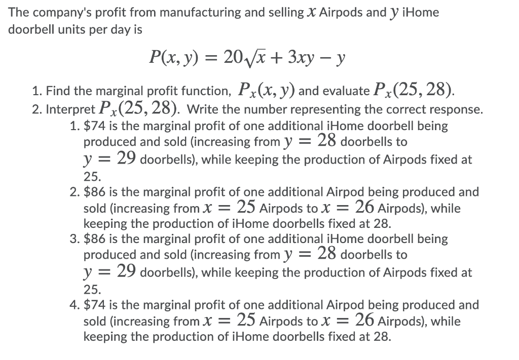 Solved The Company S Profit From Manufacturing And Sellin Chegg Com