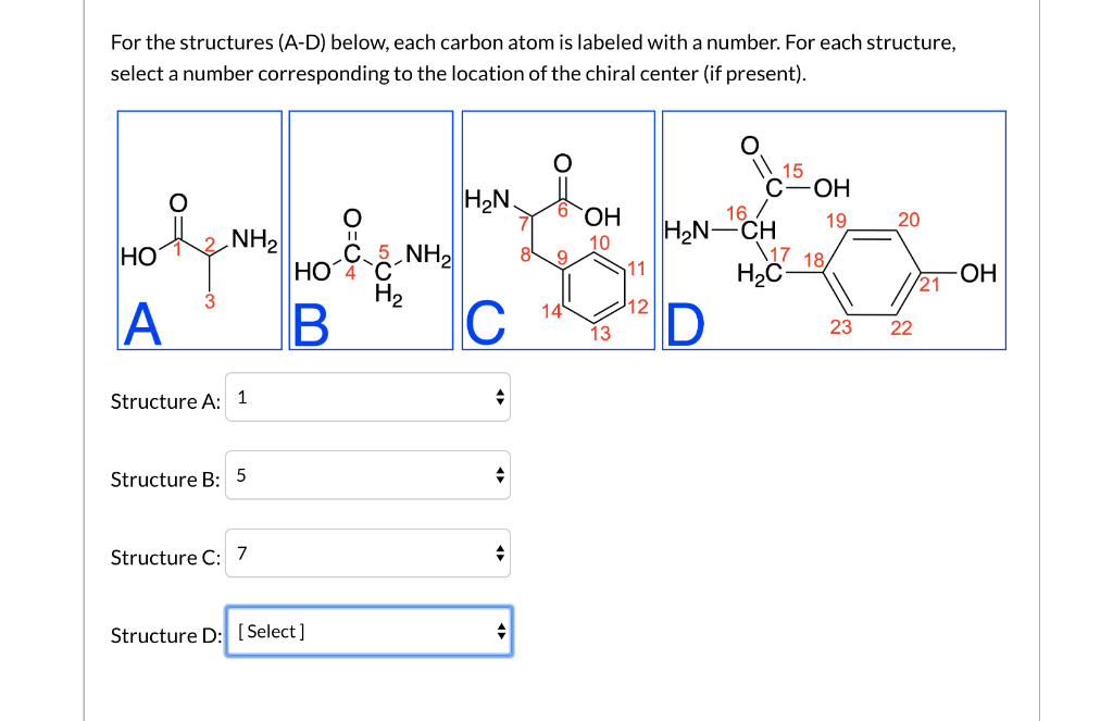 Solved For the structures (A-D) below, each carbon atom is | Chegg.com