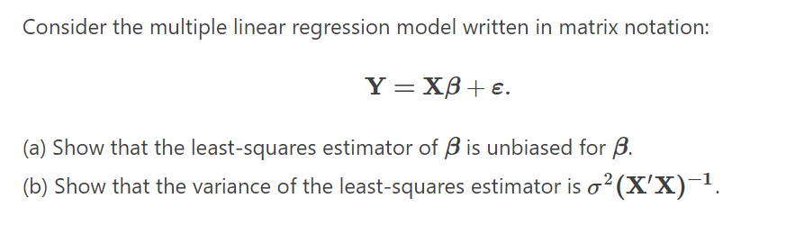 Solved Consider the multiple linear regression model written | Chegg.com