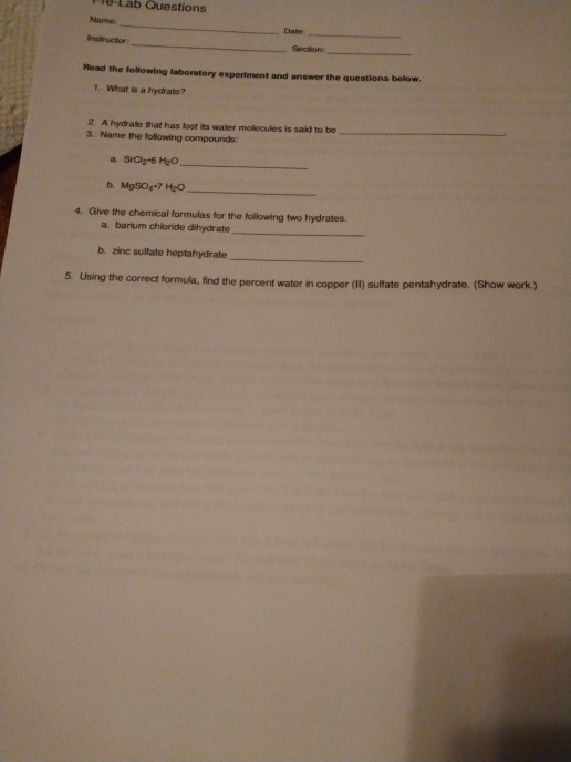 Solved Questions Name Date Instructor Section Read the | Chegg.com