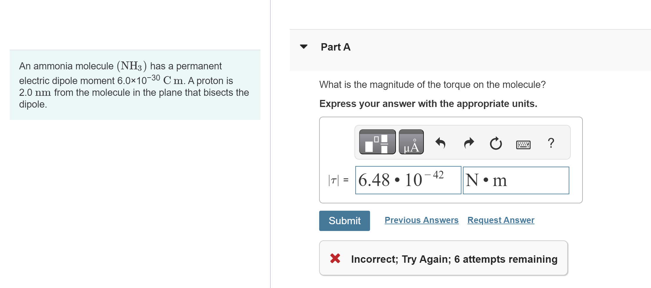 Solved An ammonia molecule (NH3) has a permanent electric
