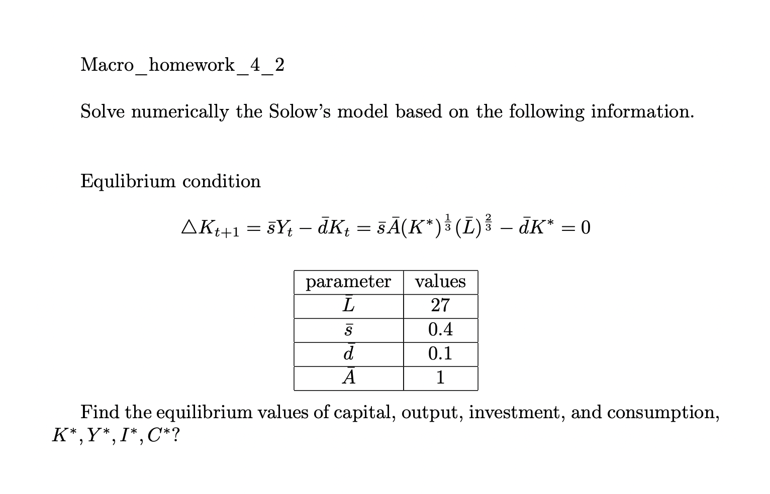 Solved Macro_homework_4_2 Solve numerically the Solow's | Chegg.com