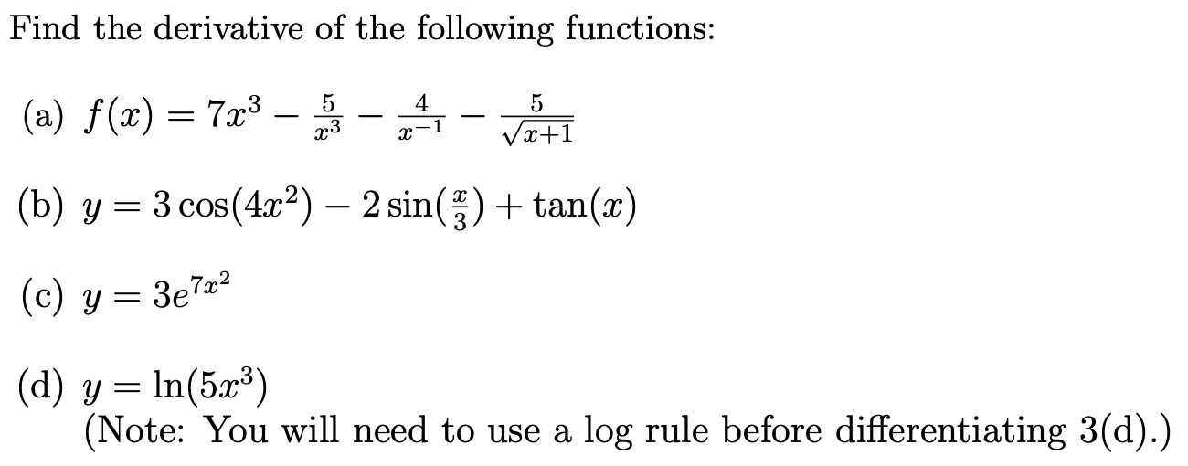 solved-find-the-derivative-of-the-following-functions-a-chegg
