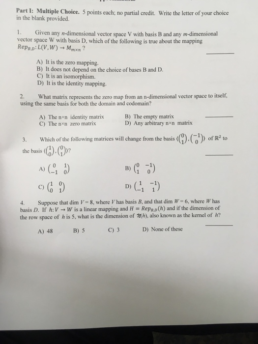 Solved Part I: Multiple Choice. S points each; no partial | Chegg.com