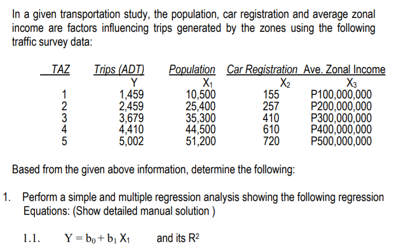 Solved In a given transportation study, the population, car | Chegg.com