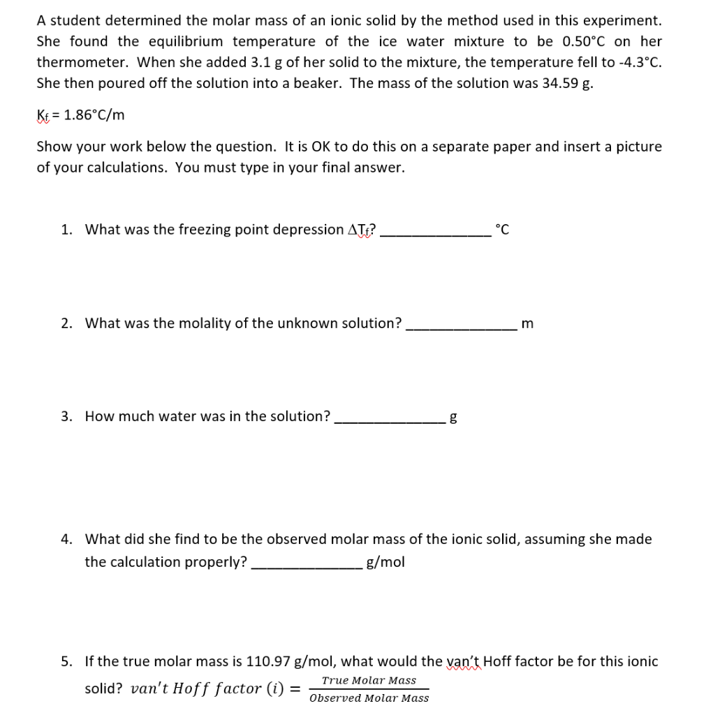 Solved A student determined the molar mass of an ionic solid | Chegg.com