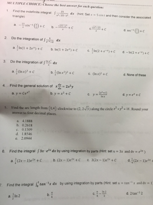 Solved MULTIPLE CHOICE: Choose The Best Answer For Each | Chegg.com