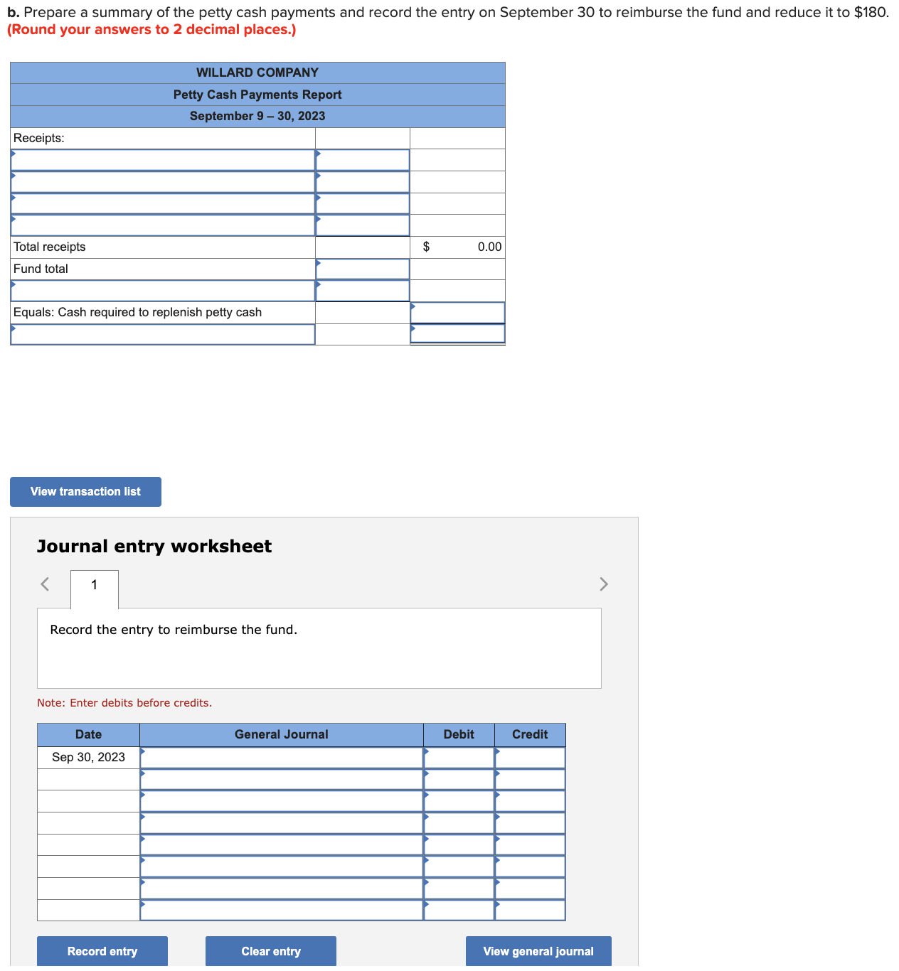 Solved Willard Company established a 330 petty cash fund on