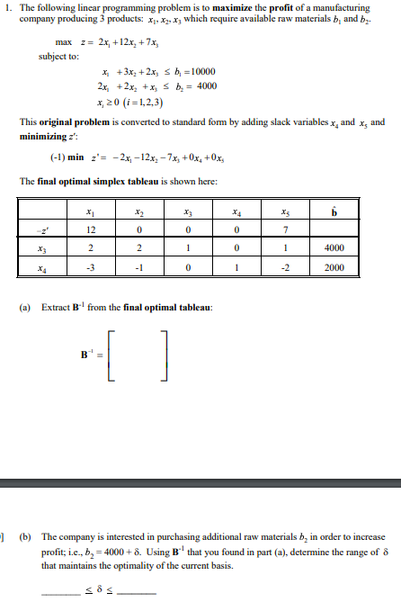 Solved 1. The following linear programming problem is to | Chegg.com