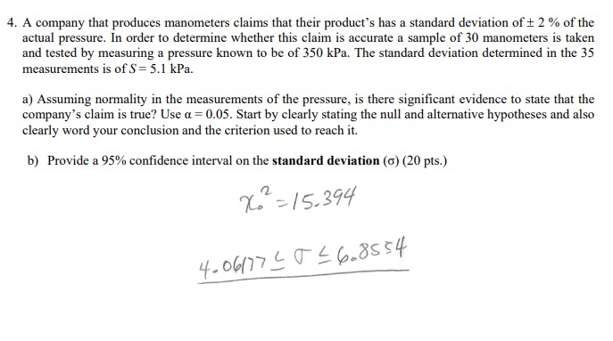 4. A company that produces manometers claims that | Chegg.com