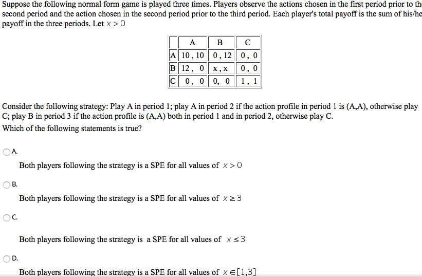 Solved Suppose the following normal form game is played | Chegg.com