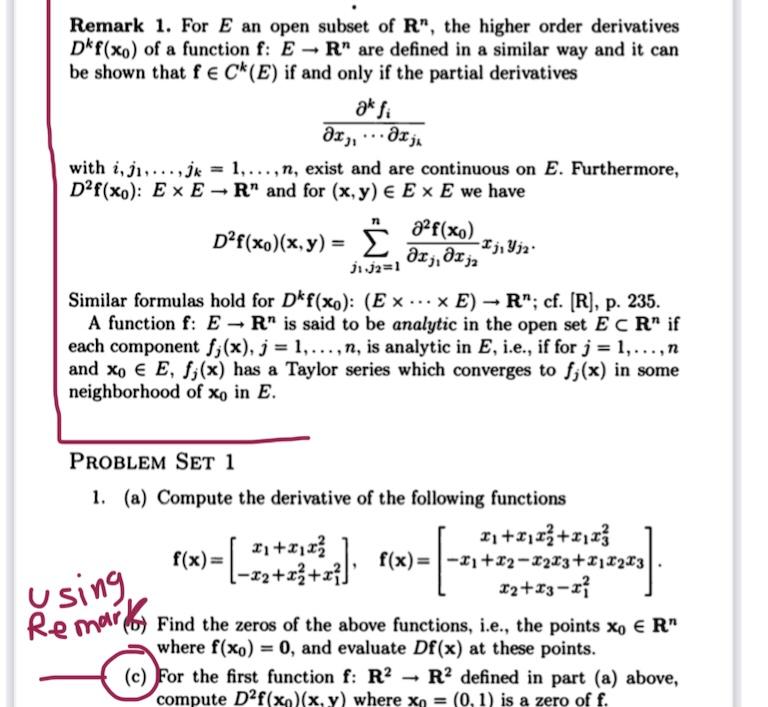 Solved Remark 1 For E An Open Subset Of R The Higher O Chegg Com