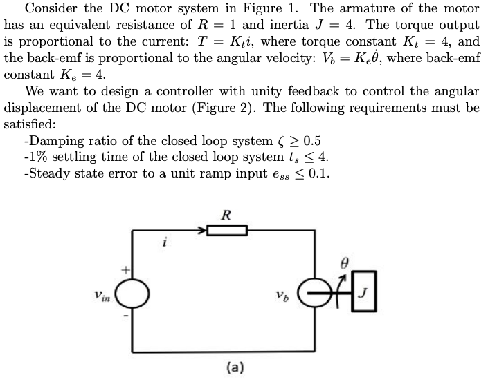 Solved Consider the DC motor system in Figure 1. The | Chegg.com