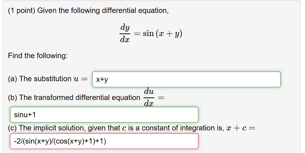 Solved (1 point) Given the following differential equation, | Chegg.com