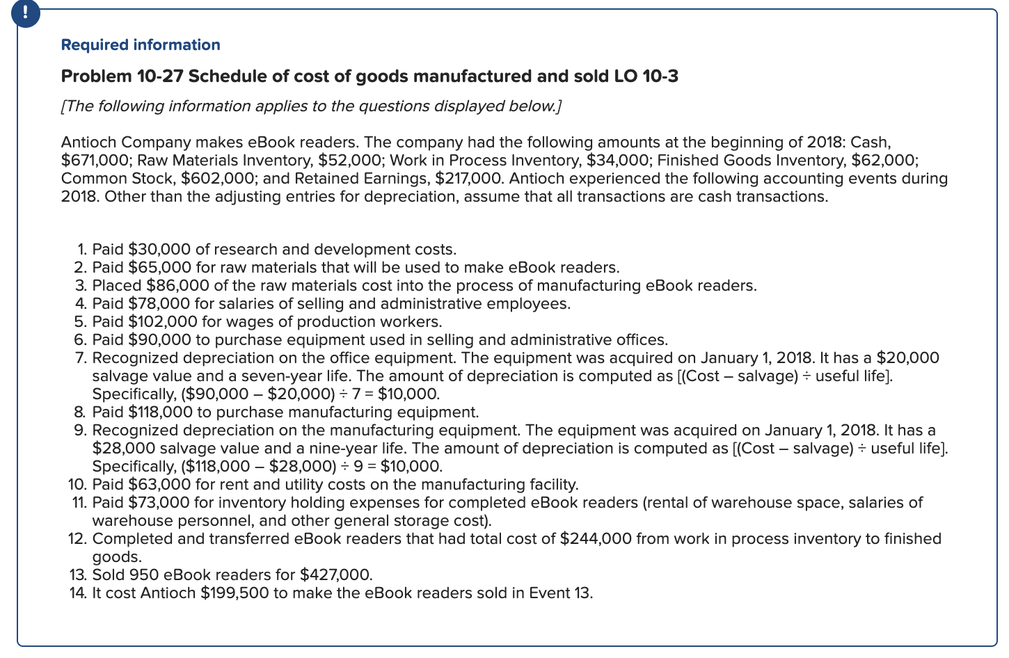 Solved Required information Problem 10-27 Schedule of cost | Chegg.com