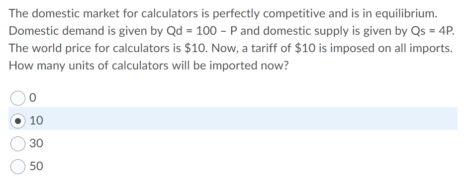 Solved The Domestic Market For Calculators Is Perfectly