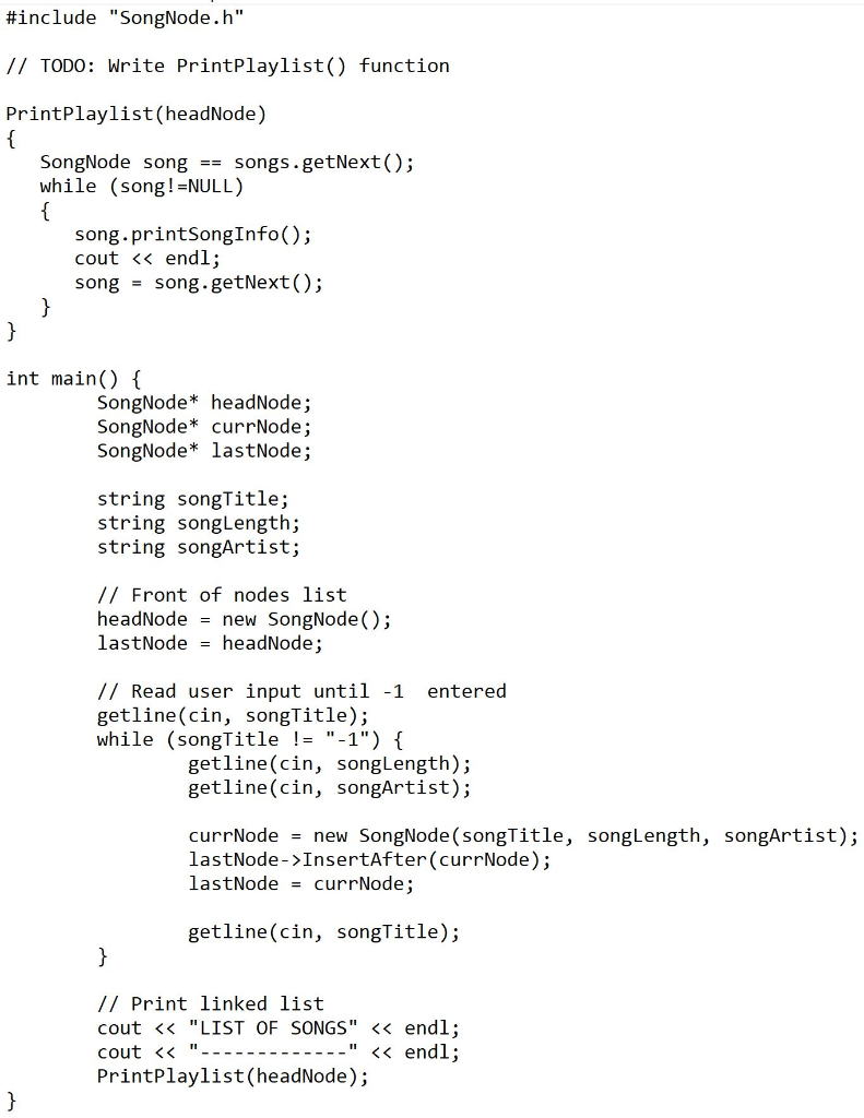 Solved 8 18 Lab Playlist Output Linked List Given Main Chegg Com