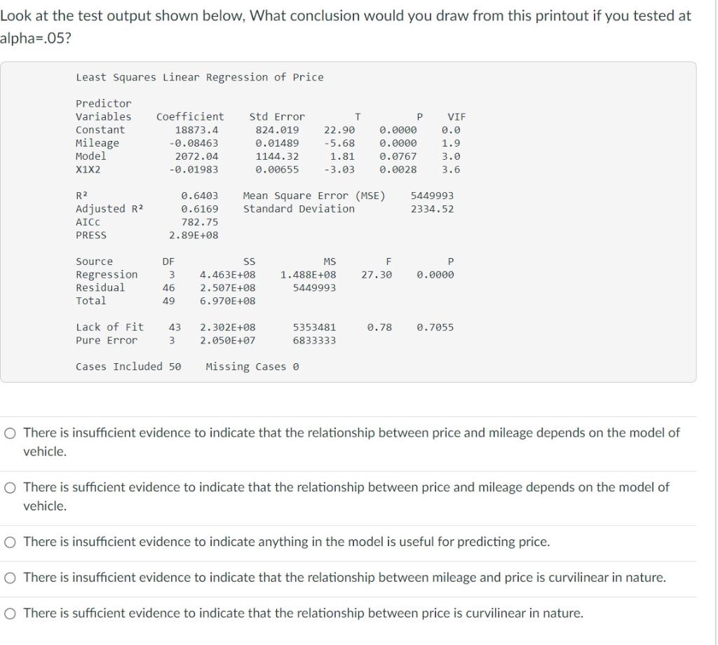 Solved Look at the test output shown below, What conclusion | Chegg.com