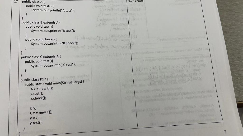 Solved 17 Two errors public class A public void test() { | Chegg.com